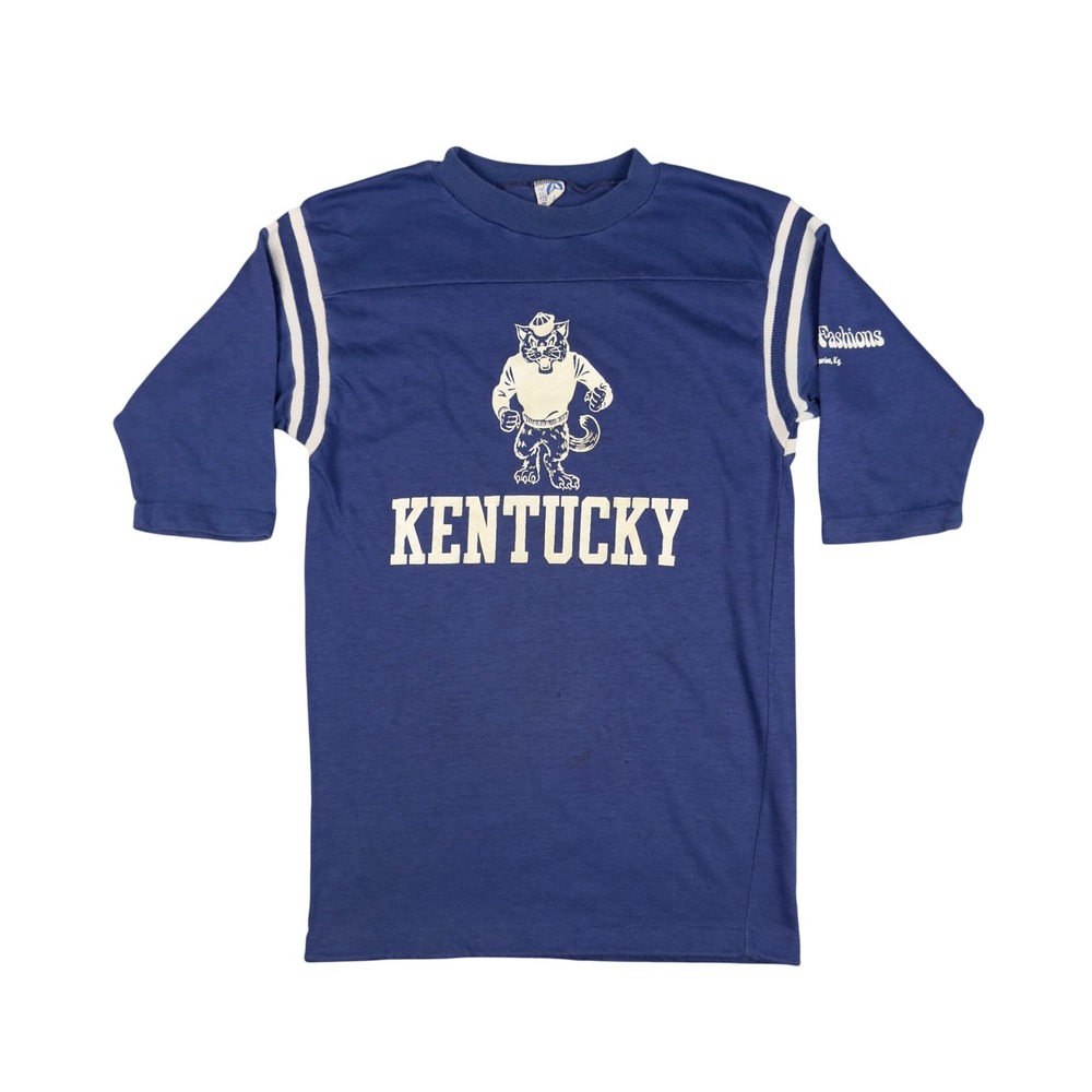 Vtg 70s Kentucky Wildcats Football Jersey Shirt Men's Slim Small Blue Artex USA